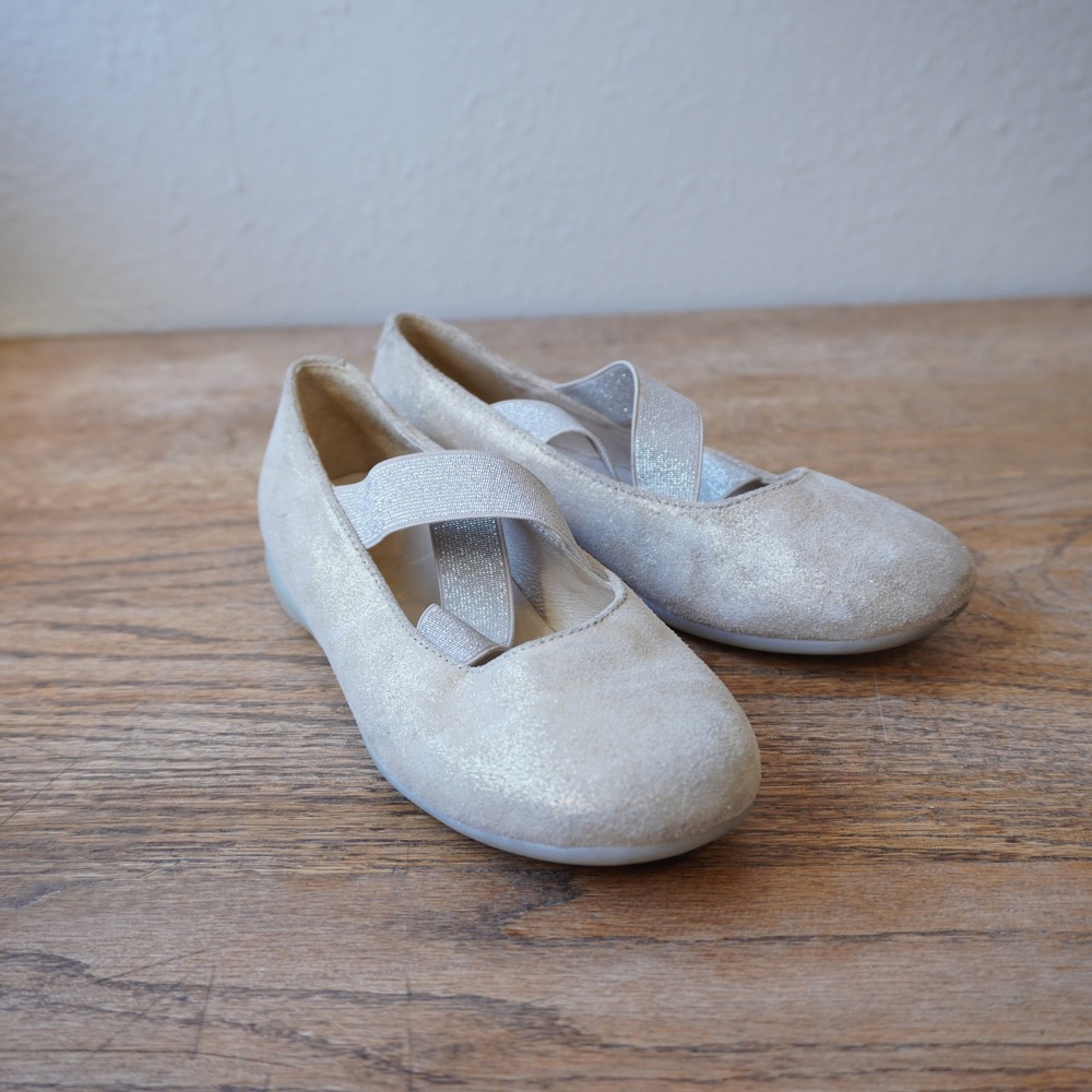 Naturino Kids EU Size 30 Gold Ballet Flats Shimmer Suede Elastic Strap Shoes